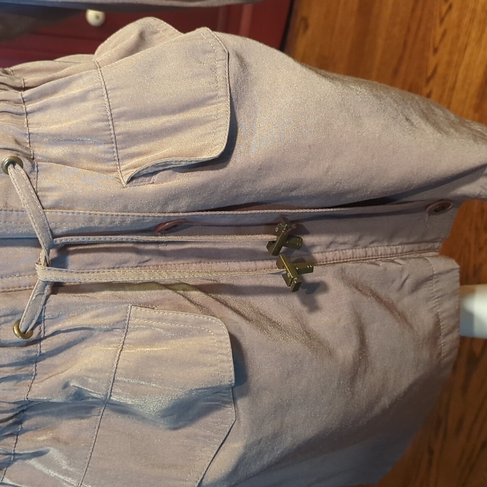 Vtg Gallery tan hooded zip front anorak utility Chore Coat long jacket sz XS - Picture 6 of 13